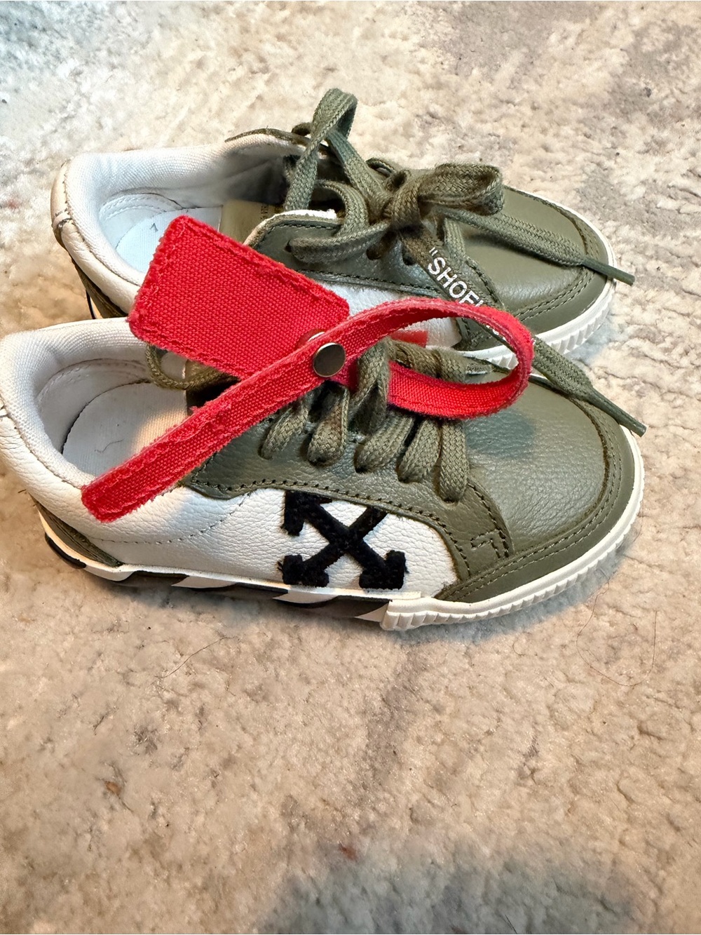 Off-White Kids Olive Green, White & Red Strap Sneakers